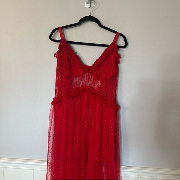 Choosy Womens Sleeveless Red Polka Dot Ruffle Lace Maxi Lingerie Dress Sz 18 NWT - Picture 3 of 14